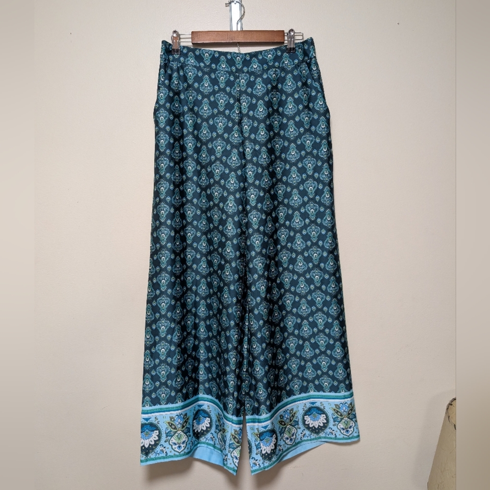 LOFT Paisley Print Midi Skirt Blue Green Elastic Waist Size S - Picture 5 of 10